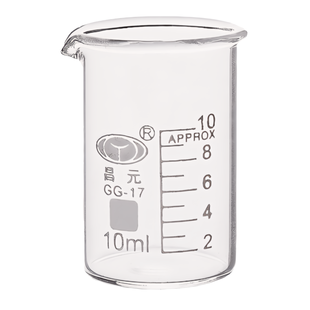 Clear glass graduated beaker on a white background.